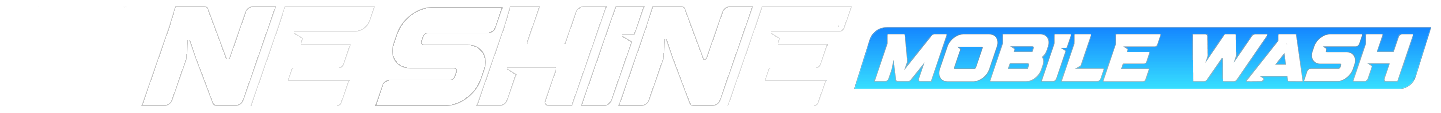 Fine Shine Mobile Wash Logo with bold white text reading "FINE SHINE" and a blue rectangle with white text reading "MOBILE WASH" on a black background, showcasing the professional look of Fine Shine Mobile Wash.